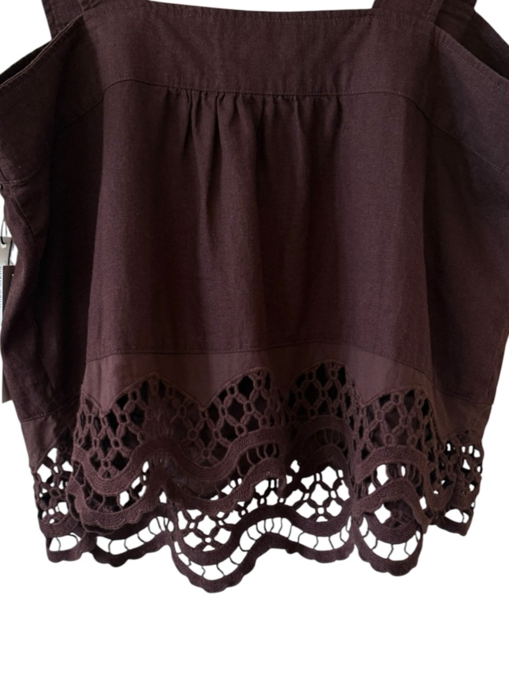 RACHEL ZOE Linen Blend Eyelet Hem Tie Front Brown Tank Top Size L NEW - Picture 4 of 7